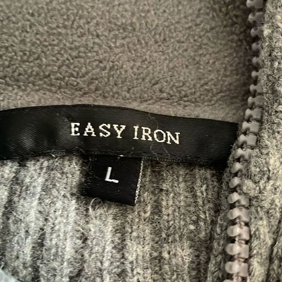 Easy Iron Men's Gray Quarter Zip Sweater Ribbed Knit Pullover Size L - Picture 2 of 6